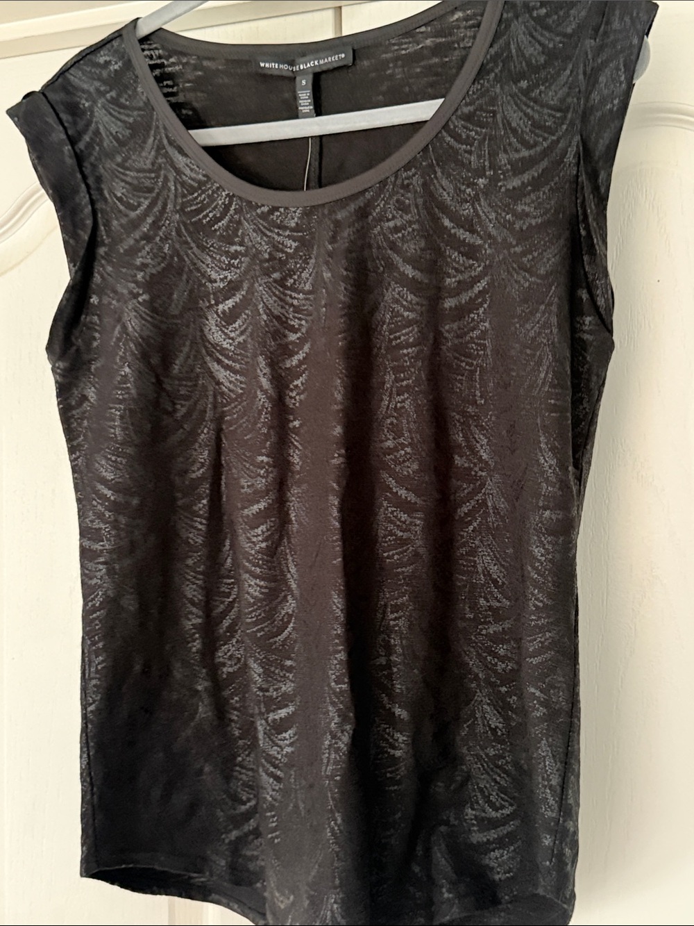 White House Black Market Black Cap Sleeve Sheer Patterned Tank